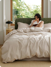 Bedsure duvet cover front view showing neutral color and neat finish benefit: easy styling