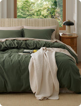 Bedsure front view of duvet cover set showing relaxed linen-like look and soft drape