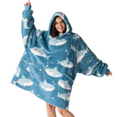Bedsure shark hoodie front view showing playful shark design and roomy fit for comfort