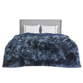Bedsure tie dye navy blanket front view shows bold pattern and cozy appeal