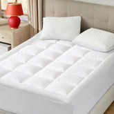 Bedsure twin mattress pad front view showing neat quilting and fitted skirt for secure fit