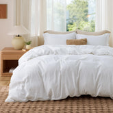 Bedsure front view of white duvet cover showing clean minimalist look and versatility