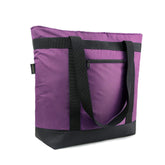 BeeGreen front view showing purple insulated tote and zippered top for secure transport