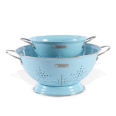 BeFare front view of both colanders showing Arctic Blue finish and sizes, durable and attractive
