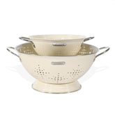 BeFare front view of almond cream colander set showing both sizes and benefits