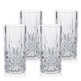 BELLAFORTE front view of four clear tumblers showing elegant party-ready look