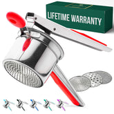 Bellemain front view ricer showing polished stainless bowl and basket for durable pressing