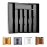 Bellsal front view of bamboo organizer showing tidy compartments and neat storage benefit