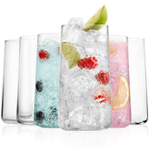BENETI front view of six tall highball glasses showing sleek design and set cohesion