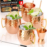 Benicci front view of four copper mugs highlighting set presentation and elegance