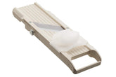 Benriner mandolin front view showing ivory body and clean design benefit consistent slicing