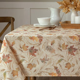 Benson Mills front view of Nature's Leaves tablecloth showing fall design and elegant drape