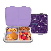 Bentgo stainless steel lunch box front packaging shows playful print and durable design
