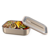 Bentgo front view of MicroSteel lunch box showing secure lid and compact profile for travel