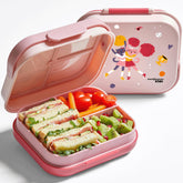 Bentoheaven front view of Rose Pink kids bento box showing secure lid and compact design benefits