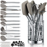Berglander front view of 38-piece set and stainless-steel holder for organized storage