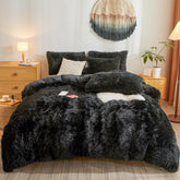 Besfunny front view dressed bed showing plush black comforter cover benefit: luxurious look