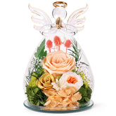 Bessol front glass angel dome showing preserved rose and elegant silhouette, gift-ready