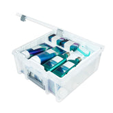 Best Kept front view of clear double deep satchel showing contents for quick identification