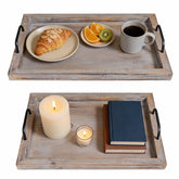 Besti front view of both rustic wooden trays showing farmhouse style and versatile use