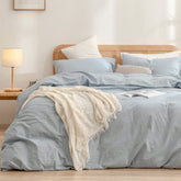BESTOUCH front view of cornflower blue duvet cover set showing neat presentation and color