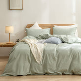 BESTOUCH front view of sage green duvet cover set showing clean styling and soft look