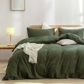 BESTOUCH front view of olive green duvet cover showing clean styling and calm color