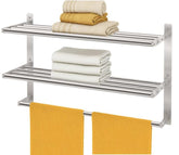 Bethom front view showing three-tier storage and neat towel organization