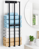 Bethom front view of wall-mounted towel rack showing neat spa display and space savings