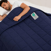 BETU navy blanket front view showing even weight distribution and cozy look