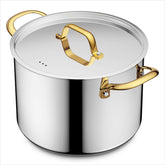 BEZIA front view of 8QT stock pot showing lid and handles for durable cooking