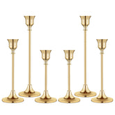 BEZURA front view of three-piece gold candlestick set showing elegant silhouette and stable base