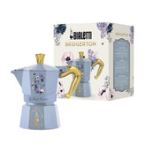 Bialetti Bridgerton front view showcasing cerulean blue finish and gold accents for elegant display