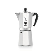 Bialetti front view of iconic aluminium moka pot showing classic shape and logo benefit durable brewing