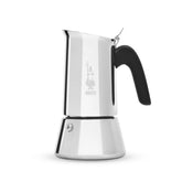 Bialetti Venus front view showing polished stainless steel and sleek silhouette for durable style
