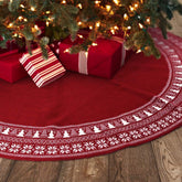 BIANHUA front view of red tree skirt highlighting festive snowflake design and neat finish