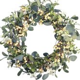 Bibelot wreath front view showing full 20-inch decorative eucalyptus benefit curb appeal