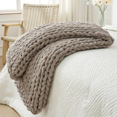 Bigacogo taupe throw draped on couch showing cozy visual appeal