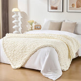 Bigacogo front view of ivory throw showing knit and cozy appeal