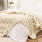 Bigacogo front view beige throw showcasing full blanket and cozy appeal