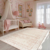BILEEHOME light pink rug front view shows soft floral pattern and cozy appeal