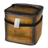 Bioworld Minecraft wooden chest lunch box front view showing pixel design and zipper for stylish transport