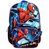 Bioworld Spider-Man front view of backpack showing bold graphic and storage benefits