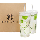 Birchland front view of ribbed glass tumblers showing clean design and clarity