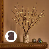 Birchlitland front view of 18in brown branches showing warm white glow benefit