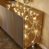 Birchlitland front view of garland showcasing full 6ft length and warm glow
