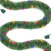 Biswing front packaging showing the green 15 ft garland and multicolor lights for easy setup