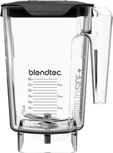 Blendtec WildSide+ jar front view showing clear markings and ergonomic handle, improves pouring