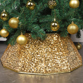 Blissun front view of gold sequin tree collar showing tidy tree base and shimmer