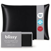 Blissy black king pillowcase front showing smooth silk and luxury look